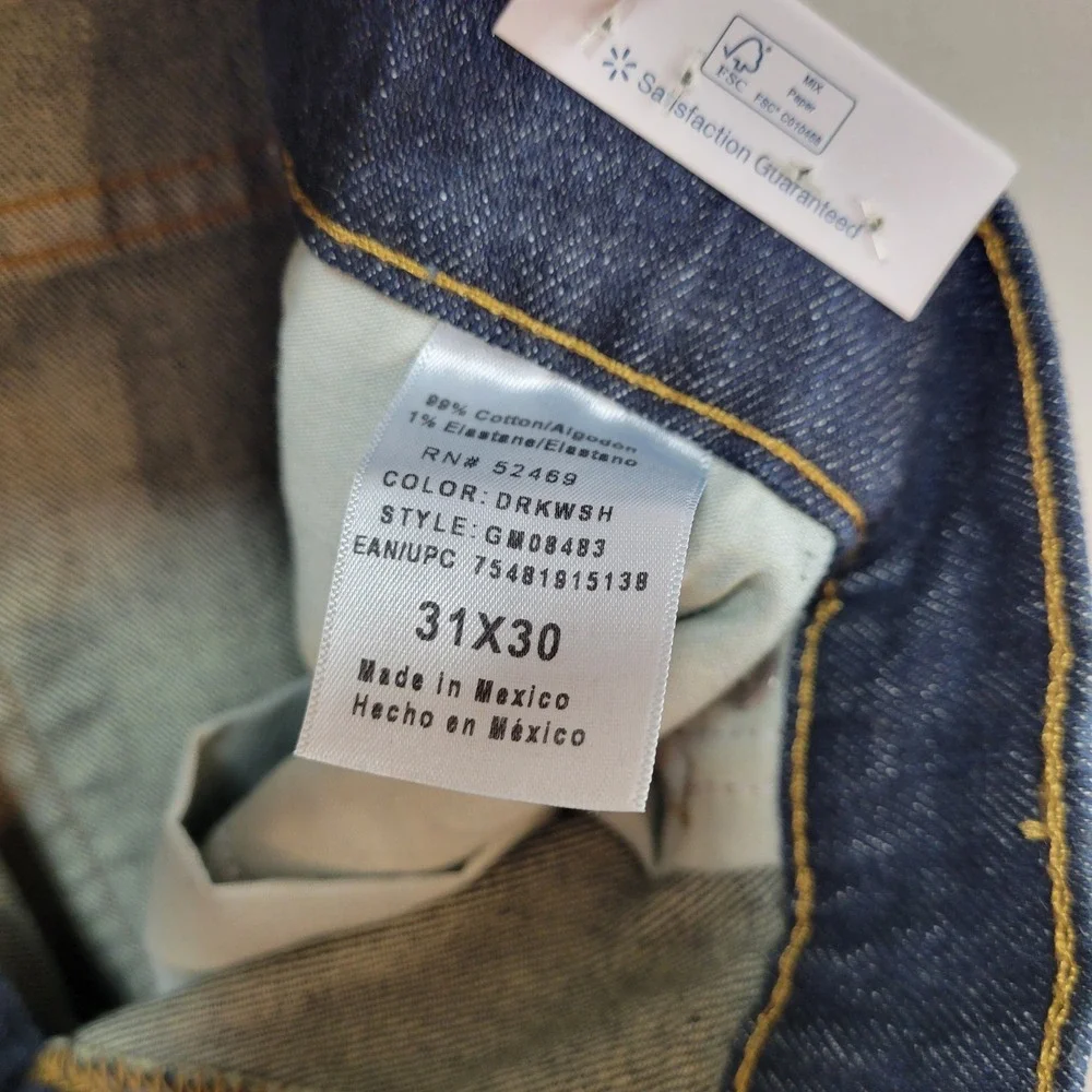 George Mens Straight Leg 5 Pocket Jeans Dark Wash Stretch Denim 31x30 NWT‎